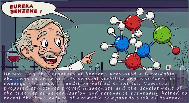 Cartoon style to show the structure of benzene, themed on Lord of the rings.